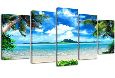 New!✨ 5 panel blue beach canvas wall art set