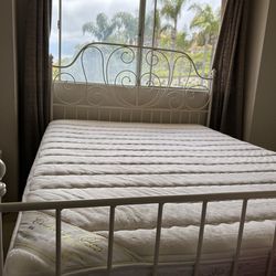 Queen Mattress With Box spring And White Metal Decorative Frame 