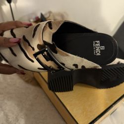 Fendi Haircalf Ocelot Clogs 5.5