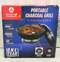 American Outdoors 14in Portable Charcoal Grill, Black Metal