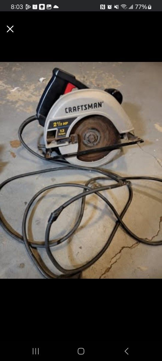 Craftsman 2.5 HP Circular Saw – 7 1/4" Blade, 13 Amps, 5000 RPM – Original Price $170