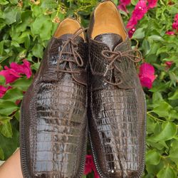 David Eden Men's Brown Genuine Crocodile Hornback-Lizard  Leather Size 11 1/2