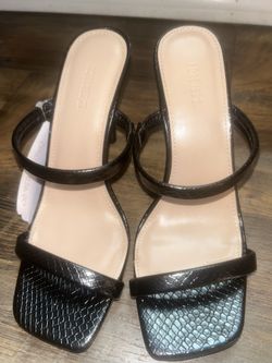 Black Strap Square Toe Heels