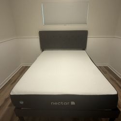 Like-New Queen Nectar Mattress + Mercury Row Designer Upholstered Bed