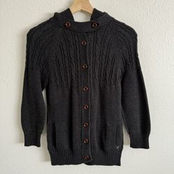 AMERICAN EAGLE Vintage Y2K Dark Grey Button Up Hooded Cardigan Knit Sweater