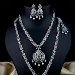 Beautiful Double Layer Cubic Zirconia Necklace Set with Earrings
