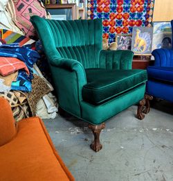Green Velvet Armchair at BoneJax