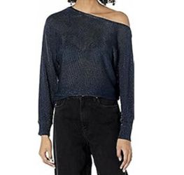 Guess Women's Long Sleeve Catrina Off the Shoulder Lurex FiberMetallic Cord Sweater