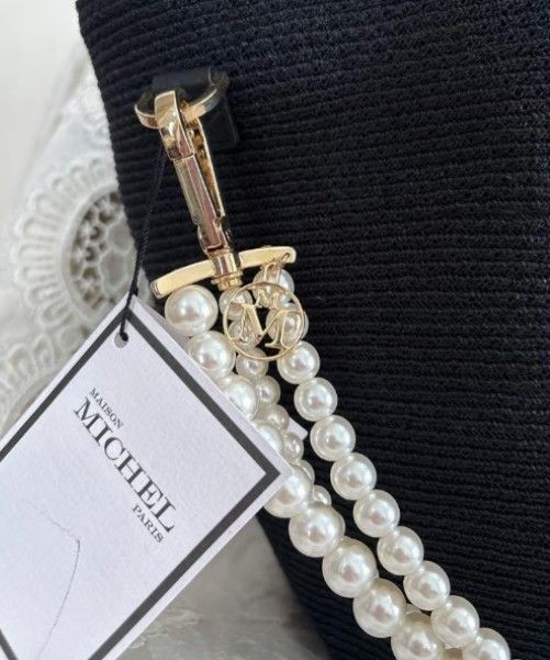 【Brand New with Tag】Drawer x Maison Michel Pearl Chain Straw Bag