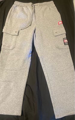 Ecko Unltd Men's L Gray Fleece Cargo Sweatpants Elastic Waist Drawstring