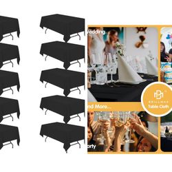 10 Pack Black Tablecloths for 6 Foot Rectangle Tables 60 x 102 Inch - 6ft Rectangular Bulk Linen Polyester Fabric Washable Cloth Cover for Wedding Rec