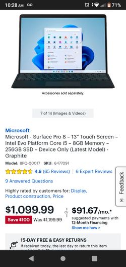 Microsoft Surface Pro 8 i5, 8GB RAM, 256GB SSD (Graphite)