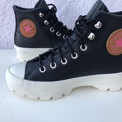 Converse Chuck Taylor All Star Lugged Waterproof Leather High Top Thick Sole Black White 