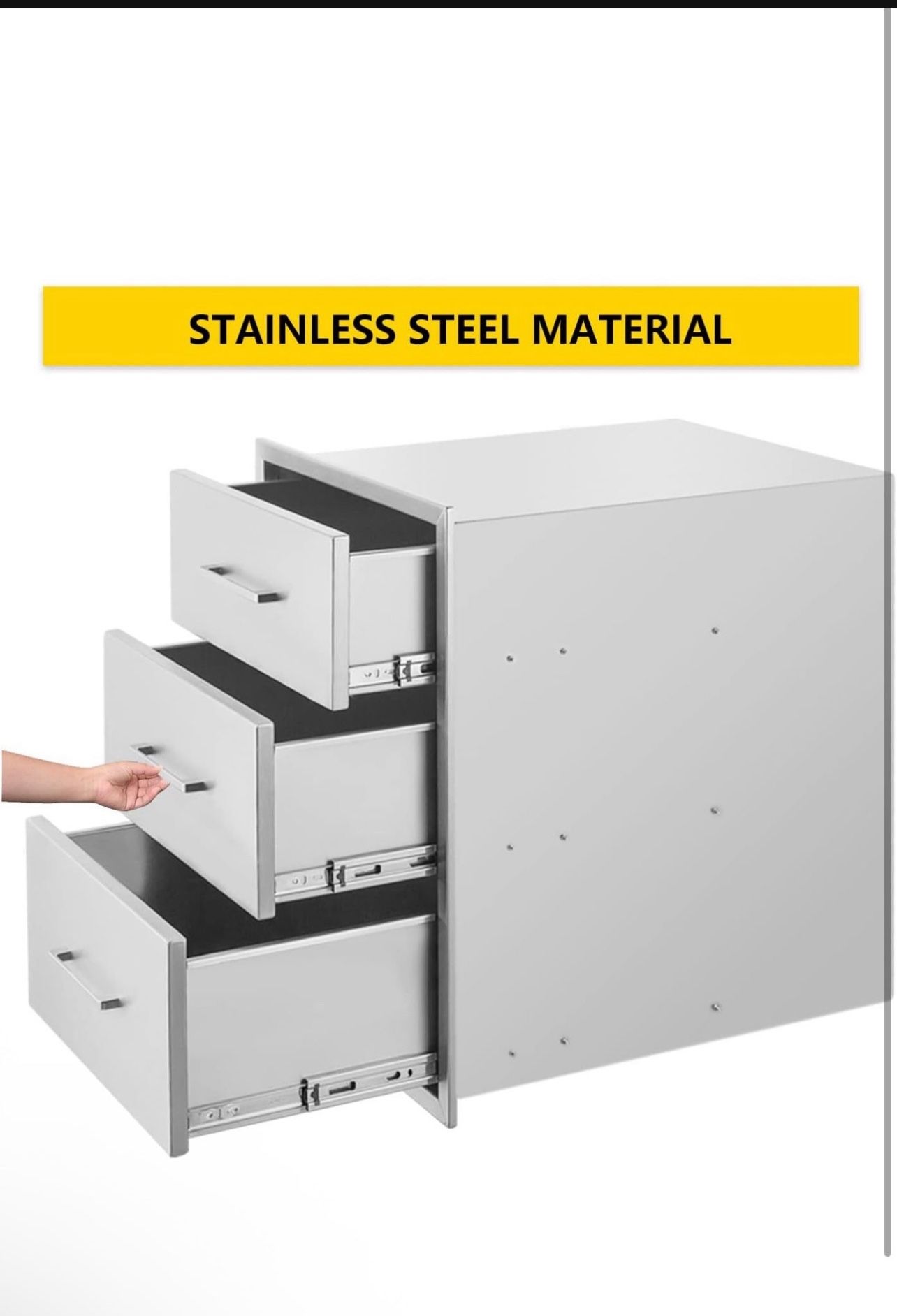 Outdoor Kitchen Drawers Stainless Steel 3-Drawer BBQ Drawer 18" W x 23" H x 21" D Enclosed Built-in Drawer Flush Mount for Outdoor Kitchens & BBQ Isla