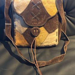 Vintage Suede Leather Patchwork Handbag