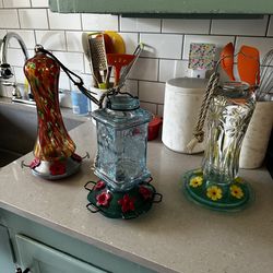 Hummingbird Glass Feeders +  Sheperds Hook