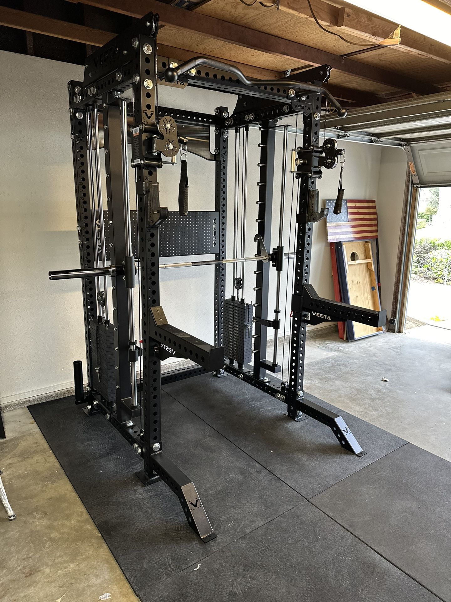 PRO SERIES Ultimate 3-1 Half Rack Functional Trainer w/Smith Machine Bar | 400lb Stack | Gym Equipment | Fitness | Commercial | Squat Rack