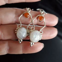 Sterling Silver, Moonstone and Carnelian Earrings 