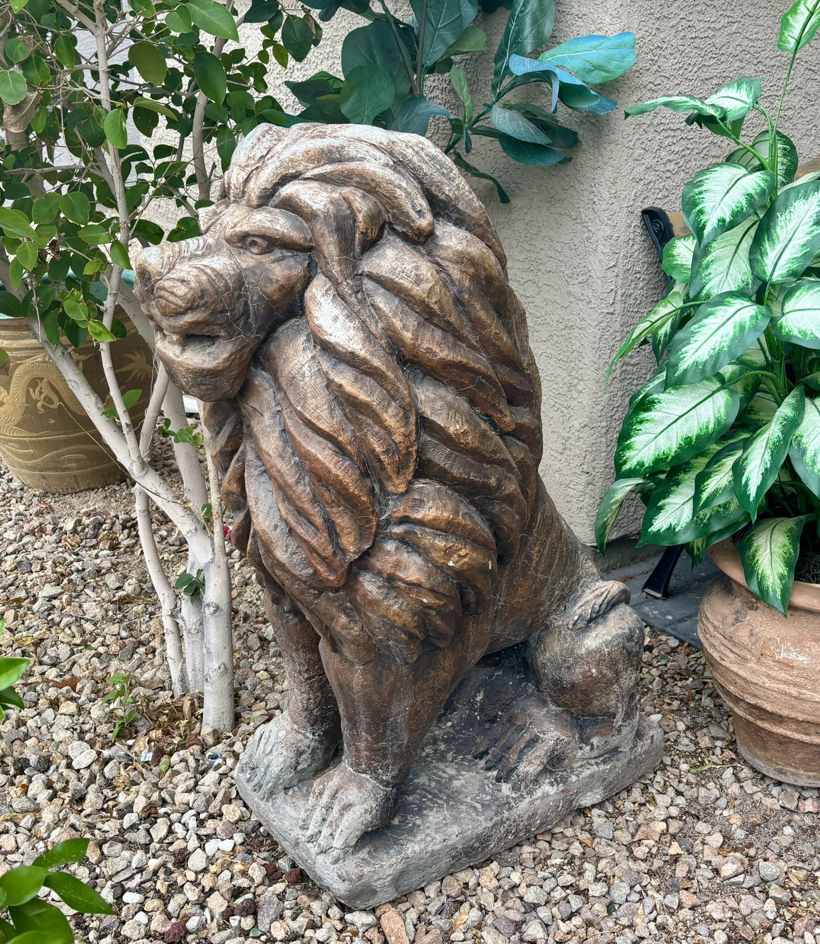 Large 40” Cast Concrete Lion Statue – Vintage Art Deco Style Entryway Guardian