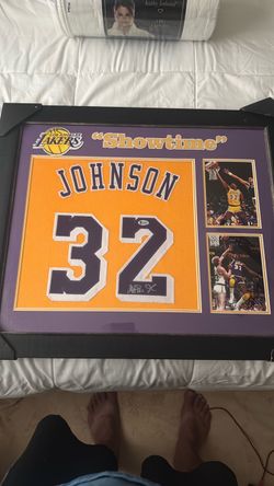 Magic Johnson Signed Lakers Jersey Framed Display