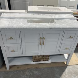 Home Decorators Collection Sturgess 49 in. Single Sink Gray Bath Vanity with White Carrara Marble Top (Assembled)