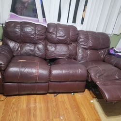Brown Leather Recliner Couch, ~84"