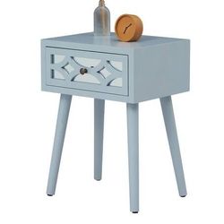 Modern Contemporary Nightstand, 1-Drawer Front Mirror Nightstand, for Small Spaces, Bedroom, Light Gray