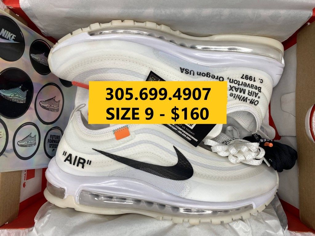 OFF WHITE NIKE AIR MAX 97 CONE ICE BLUE WHITE BLACK NEW SNEAKERS SHOES SIZE 9 42.5 for Sale in Miami, FL - OfferUp
