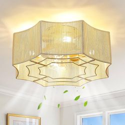 20" Boho Ceiling Fan w/ Lights Remote Control Rattan Caged Fandelier
