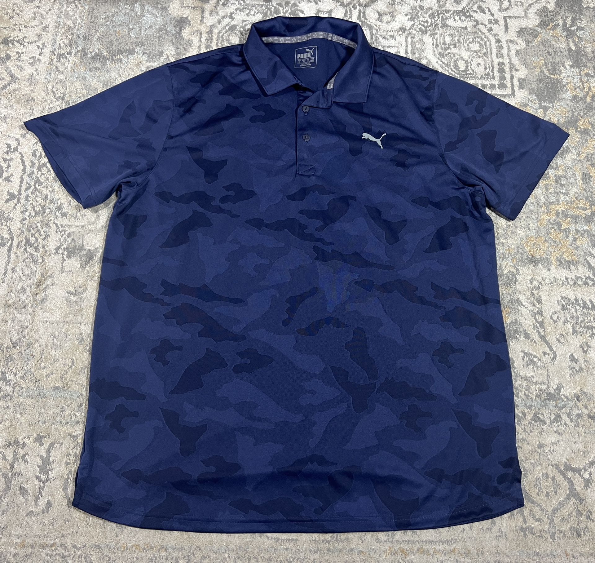 PUMA Polo Shirt Mens Size XL Blue Camo Performance Stretch
