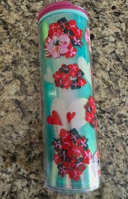 Starbucks Plastic Cold Cup Tumbler Dichroic Rosamundi Hearts 16oz