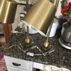 Gold Pair Lamps With Chrystal Bases.