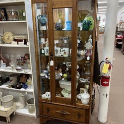 Antique Tiger Oak Display Cabinet w/ Drawer
