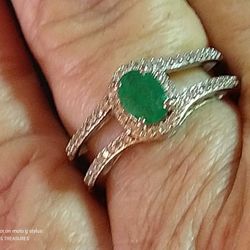  (4-SET)AAA KAGEM EMERALD , WHITE SAPPHIRE, *PLUS (3) MORE *  (INTERCHANGEABLE) /JEWELED BAND  STERLING RINGS SET/SIZE 9/ PLEASE READ BELOW *DETAILS.*