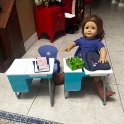 american girl doll school desk with accessories *doll not included*