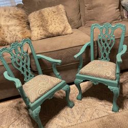 Two Turquoise Antique Child Chairs