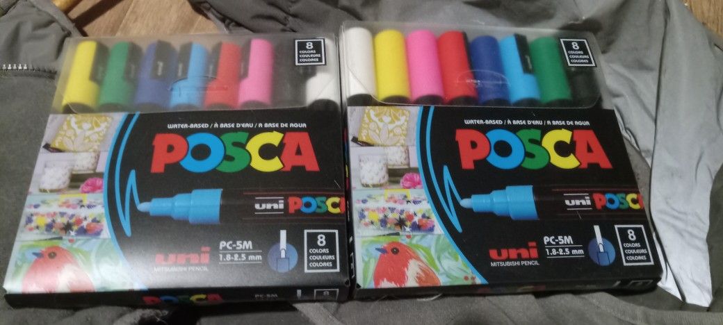 Two New Posca PC-5M 8-Pc Brilliant  Color  Marker Sets