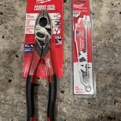 Brand new Milwaukee 9” lineman's pliers + Free Sawzall blade.  
