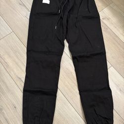 Black Jogger Pants L Cotton Elastane Elastic Waist Drawstring Solid Men