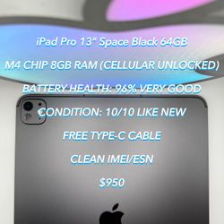 iPad Pro 13” M4 CELLULAR UNLOCKED 256GB Like New Authentic