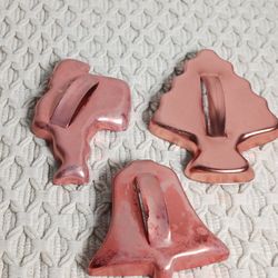 Set Of 3 Vintage Christmas Copper Tone Metal Cookie Cutters with Handles Holiday