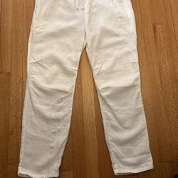  James Perse Pants Women's 4 Large White Pull On Cropped 100% Linen