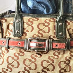 Sophia Caperelly Large Multicolor Canvas Suede Shoulder Bag 
