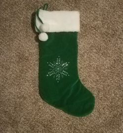New without tags beautiful green stocking with sparkling snowflake