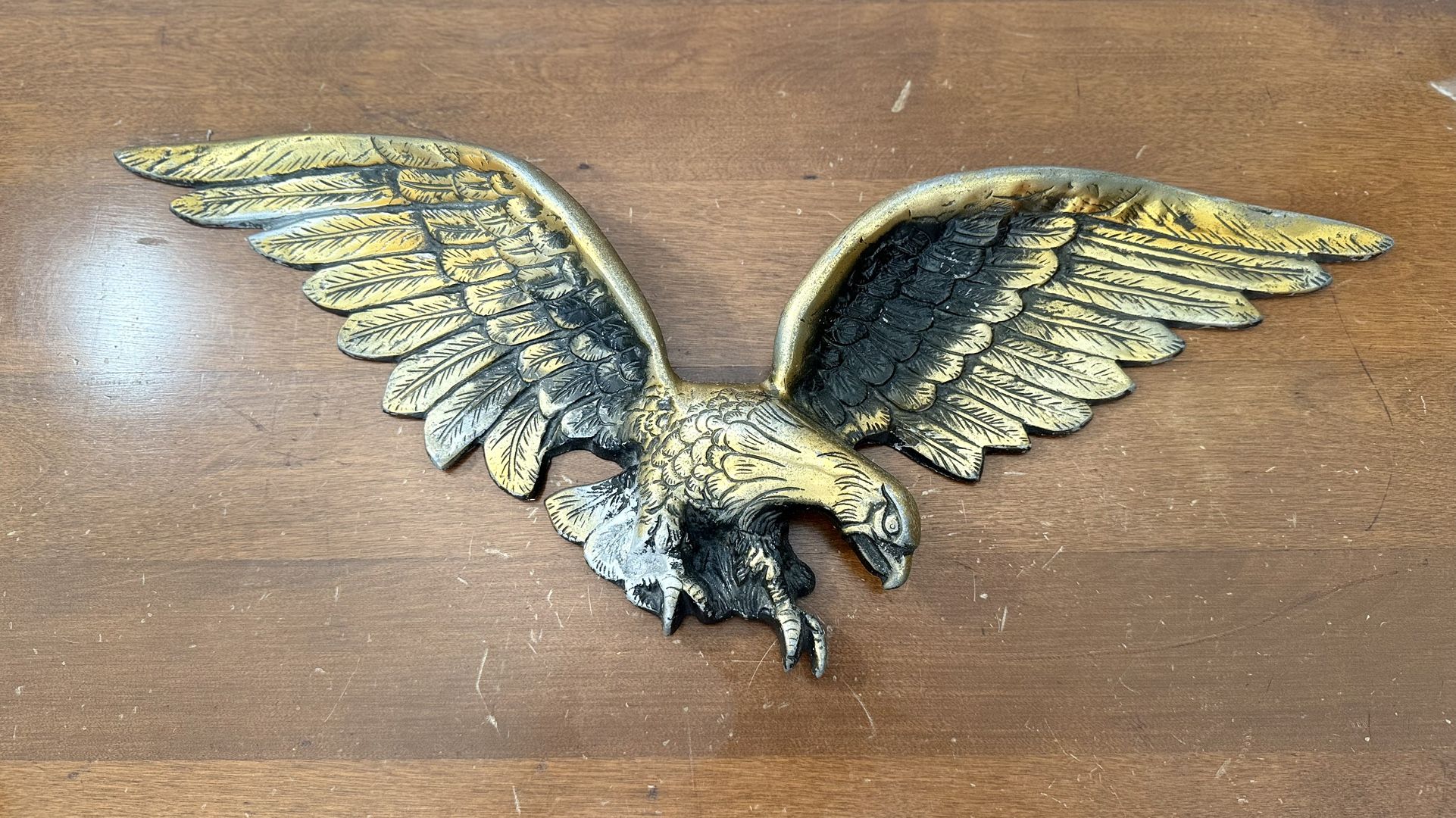 Mid-Century Japanese Brass Eagle Wall Plaque 25" Spread Wings Matsumoto Shoten