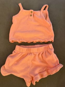 Girls Pink Ribbed Tank Top and Shorts Set
