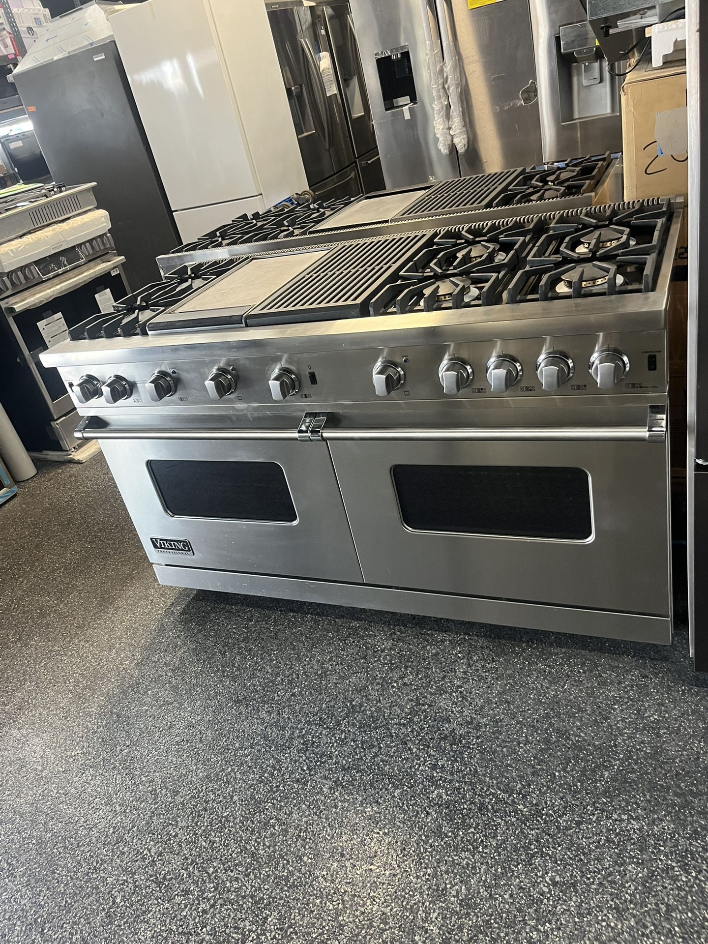 Stainless Steel Viking 60” Gas Range Stove Griddle Grill Burners