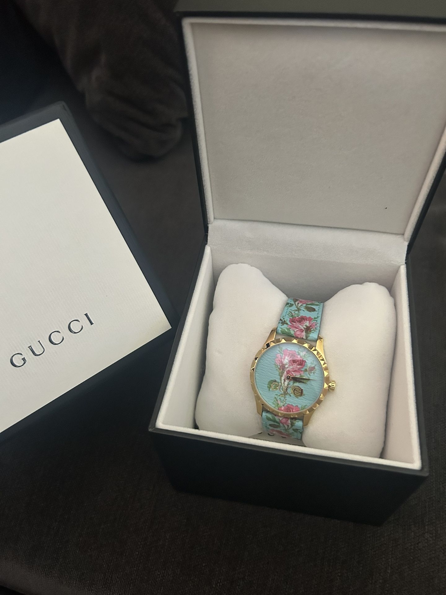 Gucci G Timeless Floral Turquoise Dial Turquoise Leather Strap Watch For Women - YA1264085