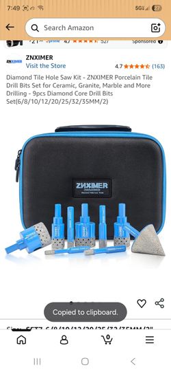 Diamond Tile Hole Saw Kit - ZNXIMER Porcelain Tile Drill Bits Set for Ceramic, Granite, Marble and More Drilling - 9pcs Diamond Core Drill Bits Set(6/