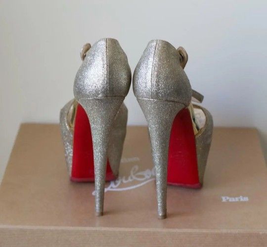 Christian Louboutin Gold Exagona Glitter Pumps EU 37.5 US 7